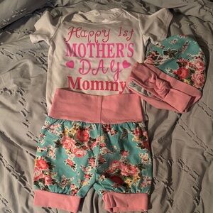 Floral Kids outfit size 90 - Pink and Green